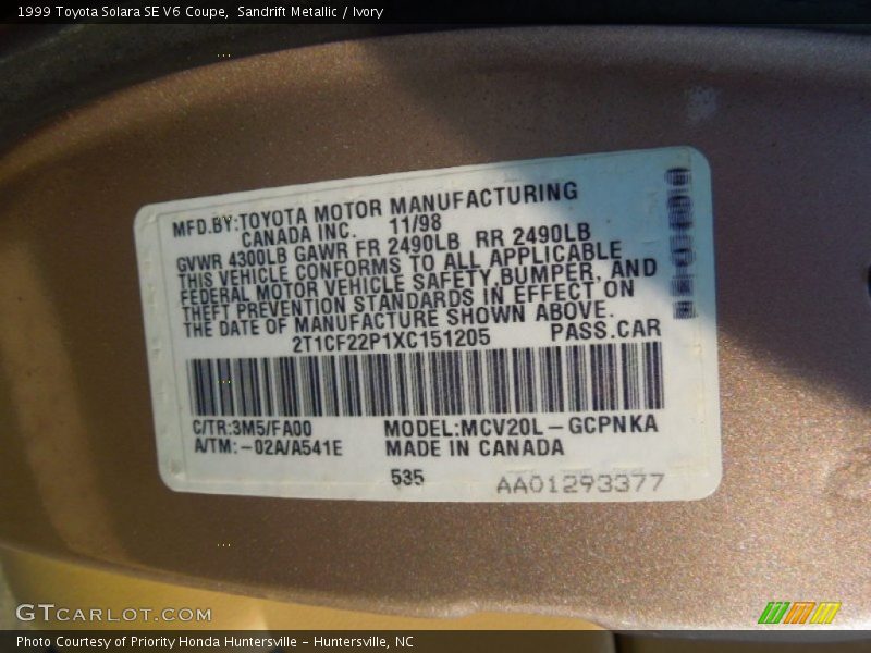 Sandrift Metallic / Ivory 1999 Toyota Solara SE V6 Coupe