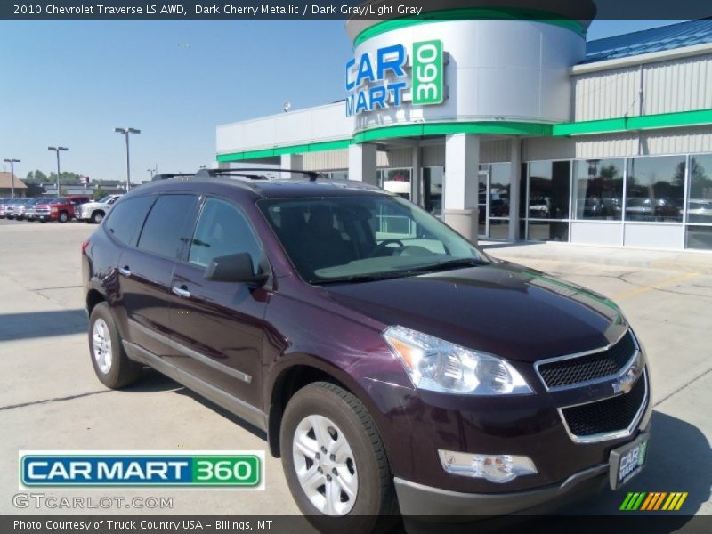 Dark Cherry Metallic / Dark Gray/Light Gray 2010 Chevrolet Traverse LS AWD