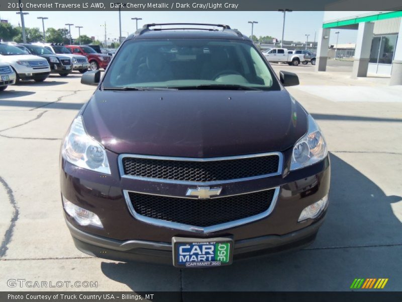 Dark Cherry Metallic / Dark Gray/Light Gray 2010 Chevrolet Traverse LS AWD