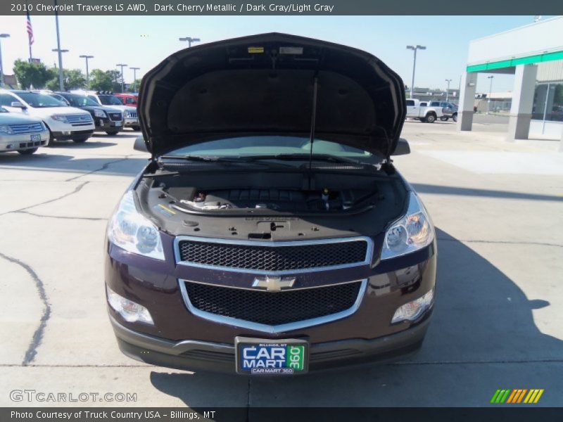 Dark Cherry Metallic / Dark Gray/Light Gray 2010 Chevrolet Traverse LS AWD