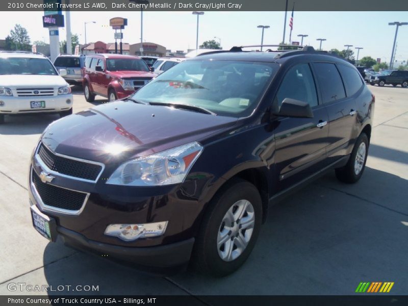 Dark Cherry Metallic / Dark Gray/Light Gray 2010 Chevrolet Traverse LS AWD