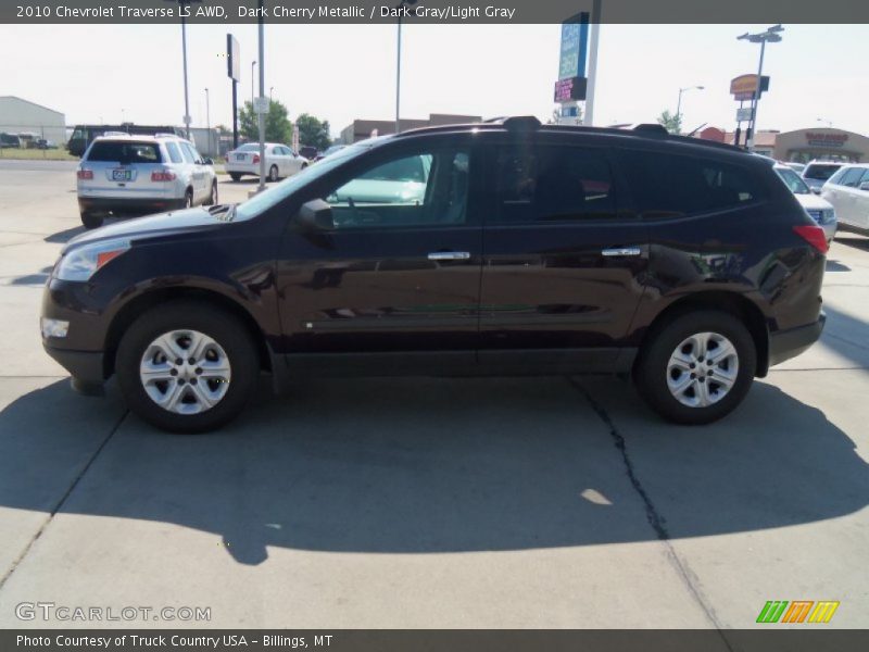 Dark Cherry Metallic / Dark Gray/Light Gray 2010 Chevrolet Traverse LS AWD