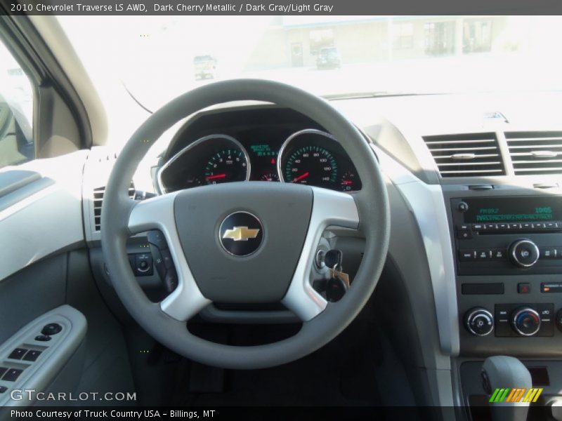 Dark Cherry Metallic / Dark Gray/Light Gray 2010 Chevrolet Traverse LS AWD