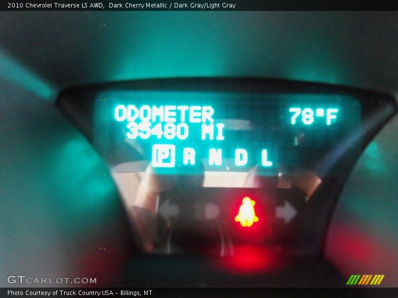 Dark Cherry Metallic / Dark Gray/Light Gray 2010 Chevrolet Traverse LS AWD