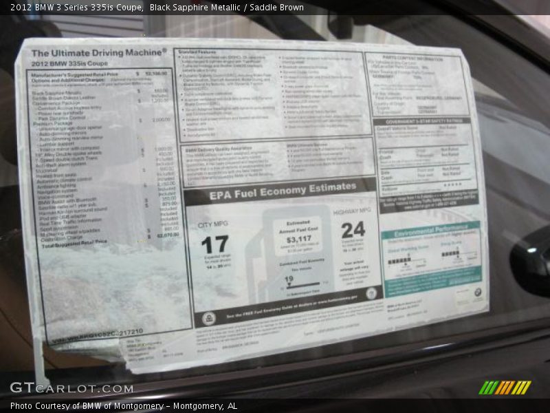 Black Sapphire Metallic / Saddle Brown 2012 BMW 3 Series 335is Coupe