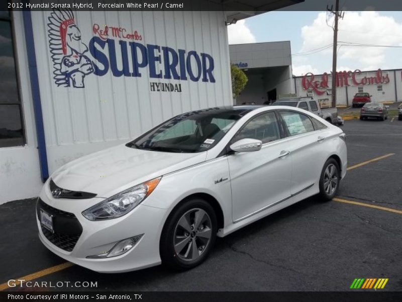 Porcelain White Pearl / Camel 2012 Hyundai Sonata Hybrid