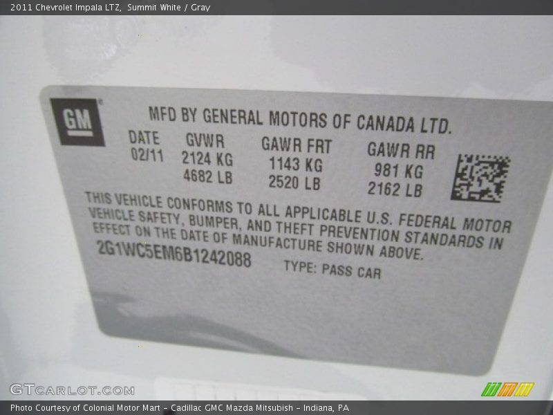 Summit White / Gray 2011 Chevrolet Impala LTZ