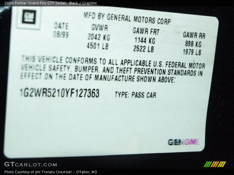 Black / Graphite 2000 Pontiac Grand Prix GTP Sedan
