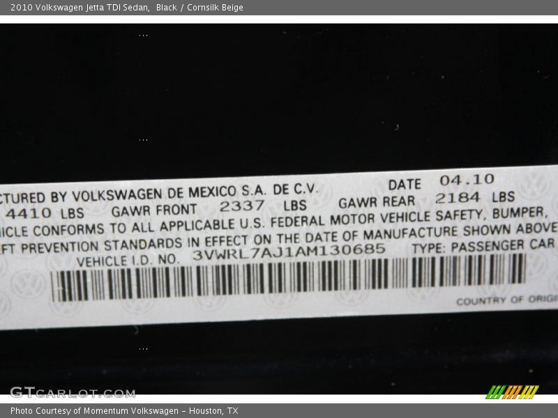 Black / Cornsilk Beige 2010 Volkswagen Jetta TDI Sedan