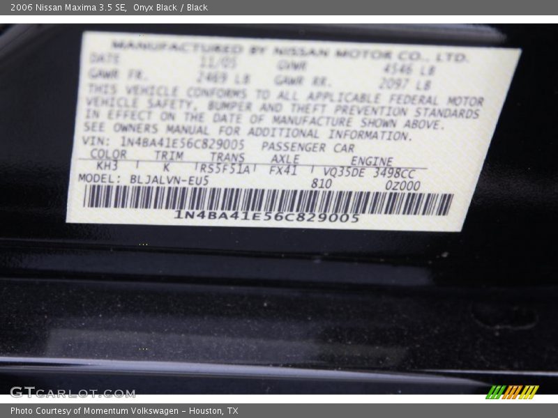 Onyx Black / Black 2006 Nissan Maxima 3.5 SE