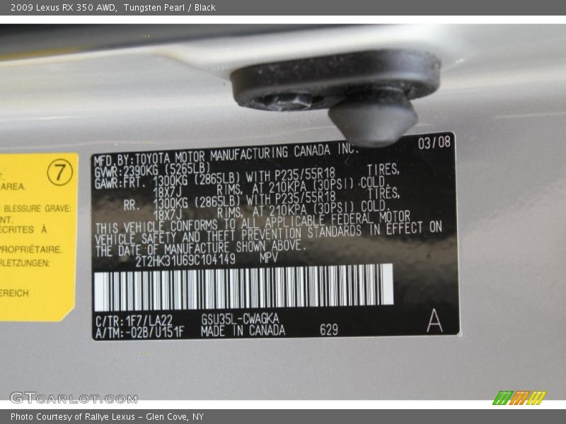 Tungsten Pearl / Black 2009 Lexus RX 350 AWD