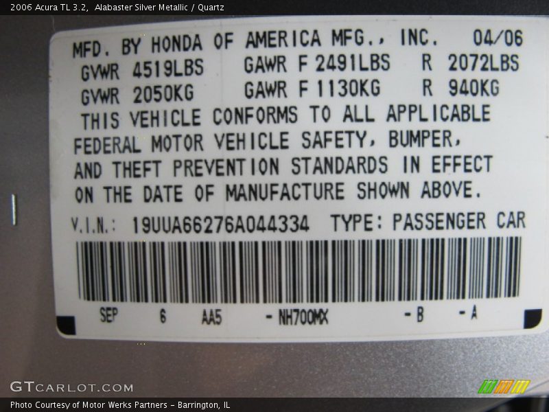 Alabaster Silver Metallic / Quartz 2006 Acura TL 3.2