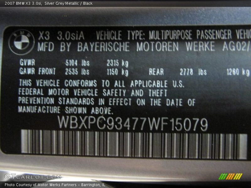 Silver Grey Metallic / Black 2007 BMW X3 3.0si