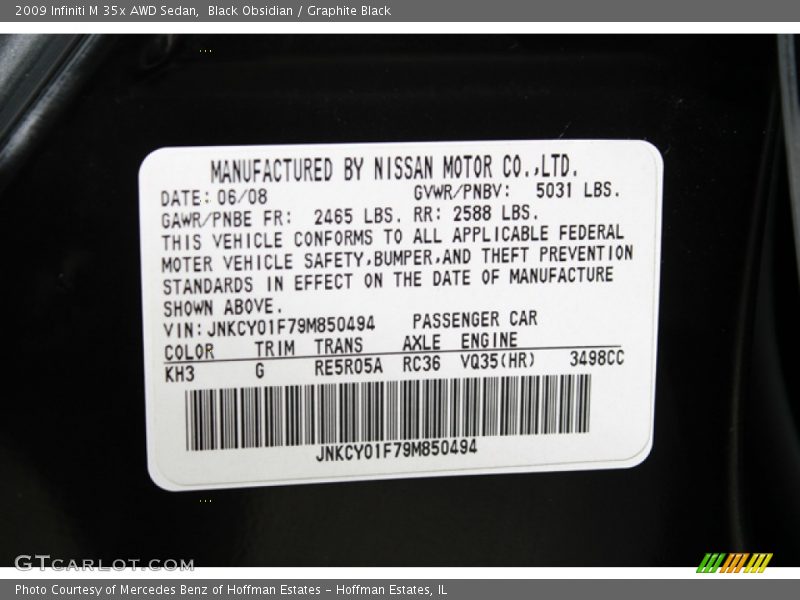 Black Obsidian / Graphite Black 2009 Infiniti M 35x AWD Sedan
