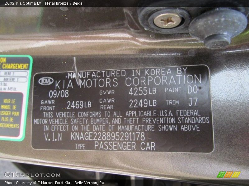 Metal Bronze / Beige 2009 Kia Optima LX