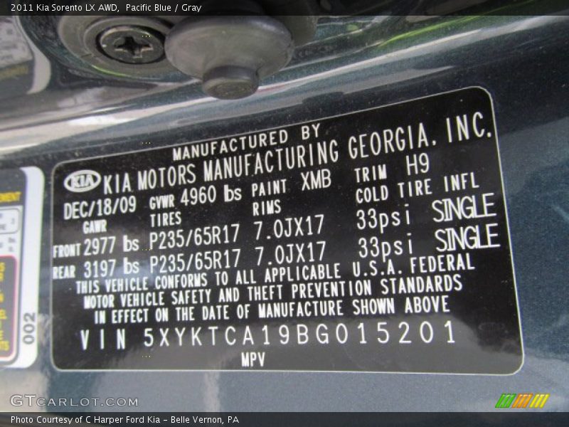 Pacific Blue / Gray 2011 Kia Sorento LX AWD