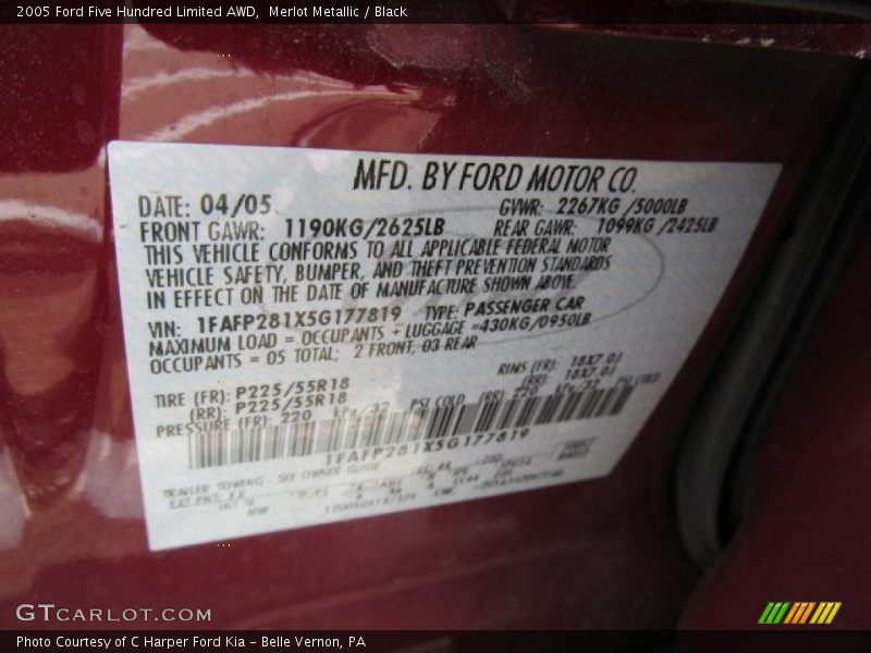 Merlot Metallic / Black 2005 Ford Five Hundred Limited AWD