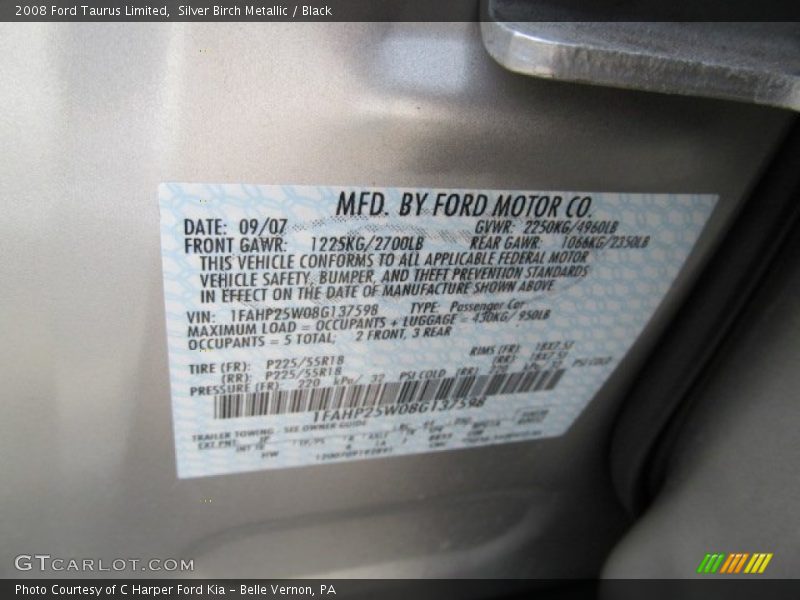 Silver Birch Metallic / Black 2008 Ford Taurus Limited