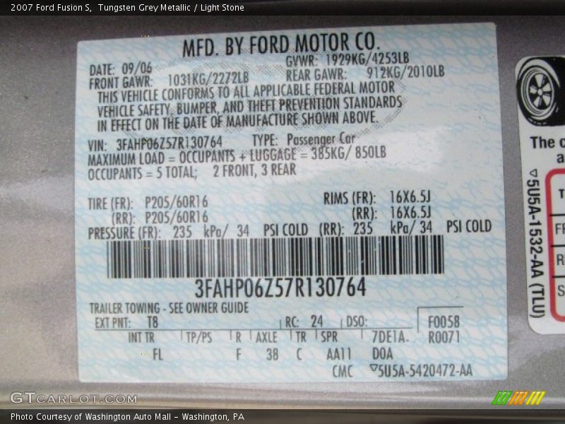 Tungsten Grey Metallic / Light Stone 2007 Ford Fusion S