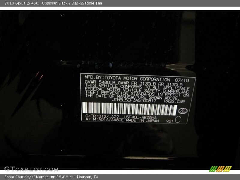 Obsidian Black / Black/Saddle Tan 2010 Lexus LS 460