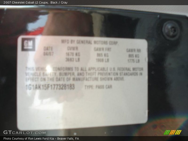 Black / Gray 2007 Chevrolet Cobalt LS Coupe
