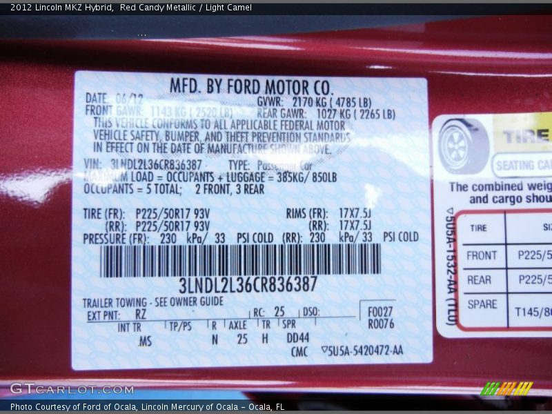 Red Candy Metallic / Light Camel 2012 Lincoln MKZ Hybrid