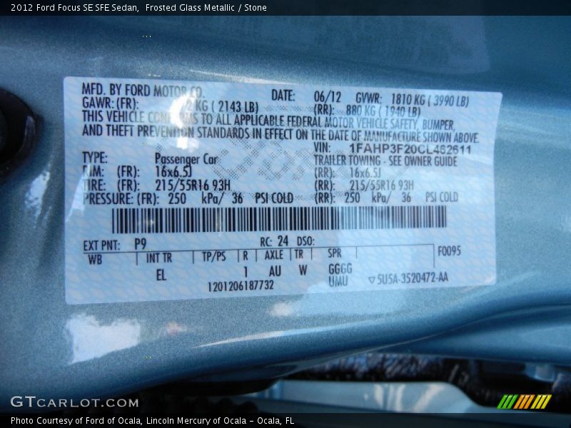 Frosted Glass Metallic / Stone 2012 Ford Focus SE SFE Sedan