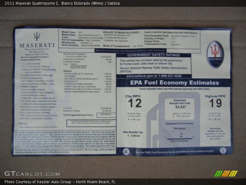  2011 Quattroporte S Window Sticker