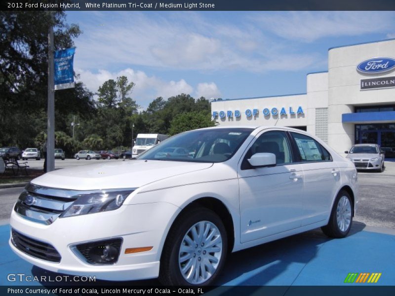 White Platinum Tri-Coat / Medium Light Stone 2012 Ford Fusion Hybrid