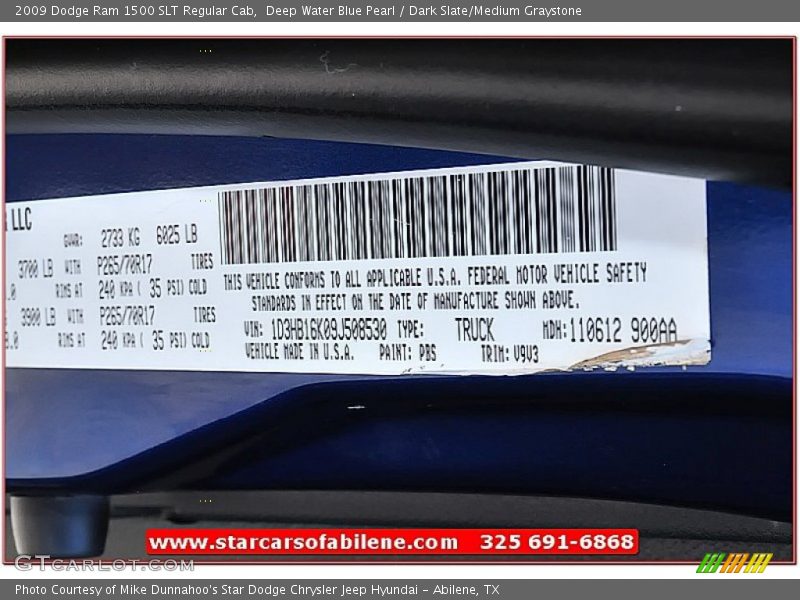 Deep Water Blue Pearl / Dark Slate/Medium Graystone 2009 Dodge Ram 1500 SLT Regular Cab