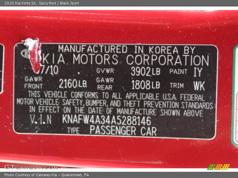 Spicy Red / Black Sport 2010 Kia Forte SX