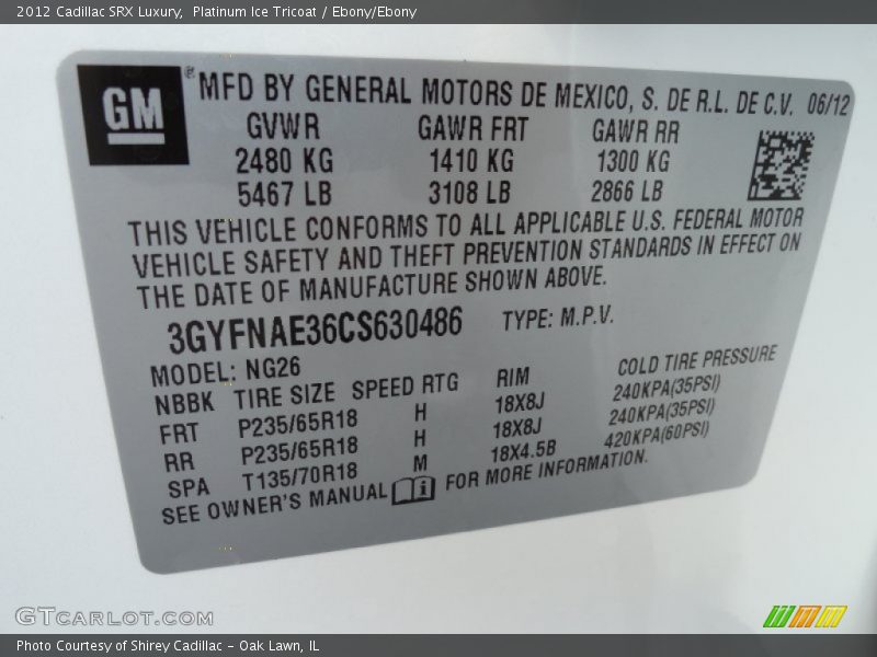 Platinum Ice Tricoat / Ebony/Ebony 2012 Cadillac SRX Luxury
