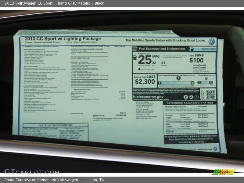 Island Gray Metallic / Black 2013 Volkswagen CC Sport