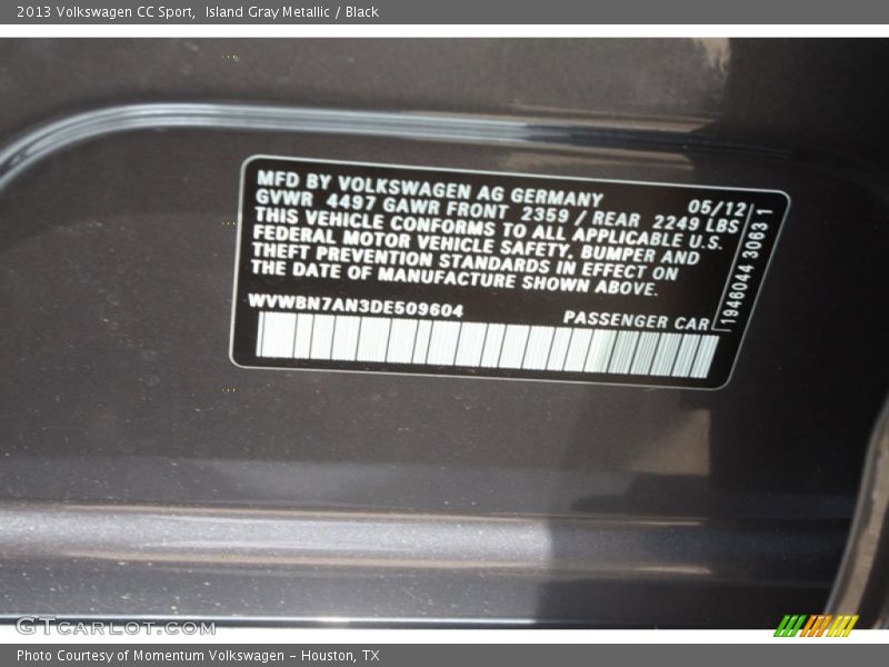 Island Gray Metallic / Black 2013 Volkswagen CC Sport