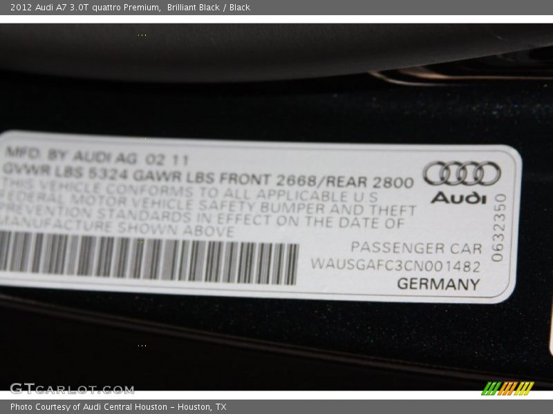 Brilliant Black / Black 2012 Audi A7 3.0T quattro Premium