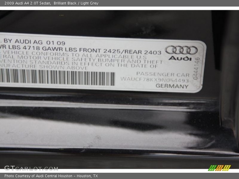 Brilliant Black / Light Grey 2009 Audi A4 2.0T Sedan