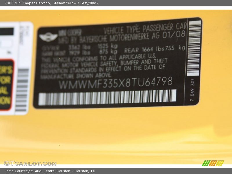 Mellow Yellow / Grey/Black 2008 Mini Cooper Hardtop