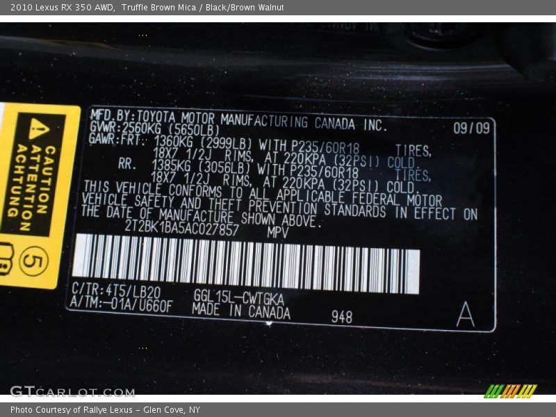Truffle Brown Mica / Black/Brown Walnut 2010 Lexus RX 350 AWD
