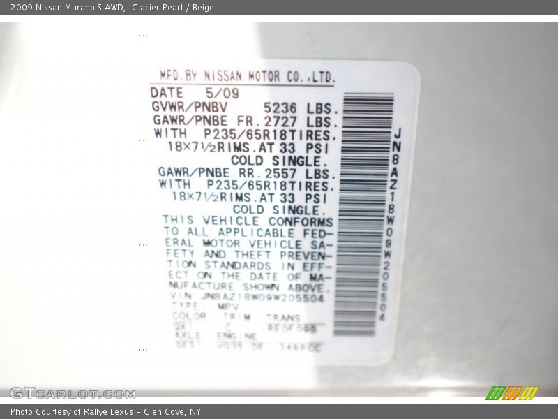 Glacier Pearl / Beige 2009 Nissan Murano S AWD