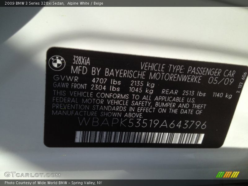 Alpine White / Beige 2009 BMW 3 Series 328xi Sedan
