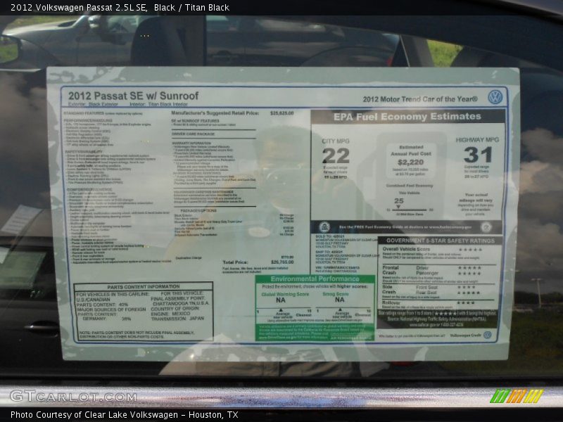 Black / Titan Black 2012 Volkswagen Passat 2.5L SE
