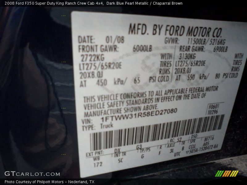 Dark Blue Pearl Metallic / Chaparral Brown 2008 Ford F350 Super Duty King Ranch Crew Cab 4x4