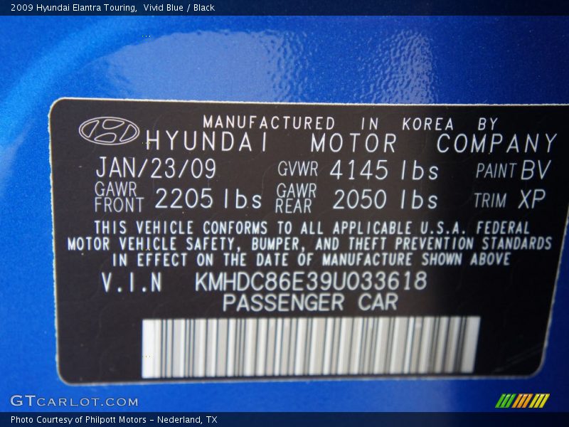 Vivid Blue / Black 2009 Hyundai Elantra Touring