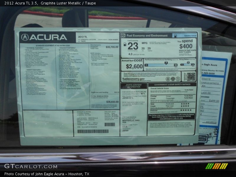 Graphite Luster Metallic / Taupe 2012 Acura TL 3.5