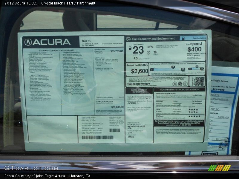 Crystal Black Pearl / Parchment 2012 Acura TL 3.5