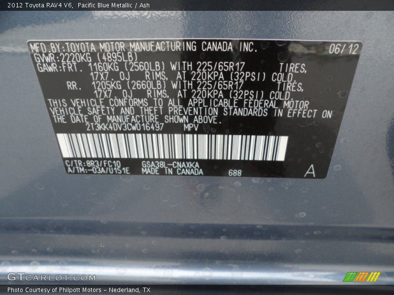 2012 RAV4 V6 Pacific Blue Metallic Color Code 8R3