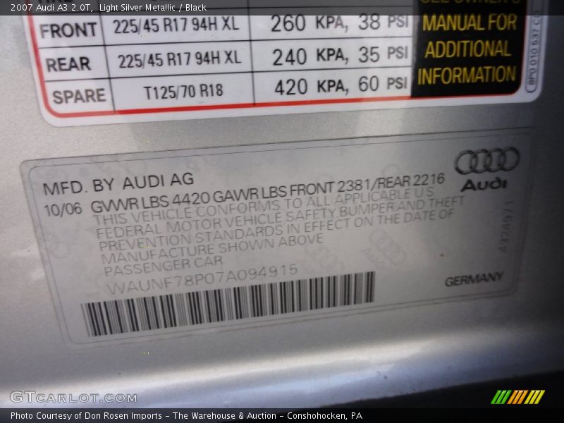 Light Silver Metallic / Black 2007 Audi A3 2.0T