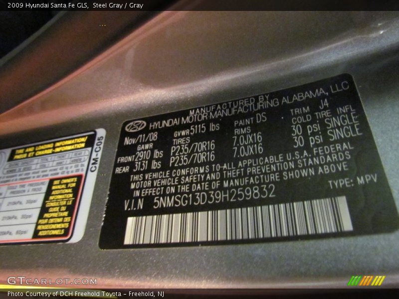 Steel Gray / Gray 2009 Hyundai Santa Fe GLS