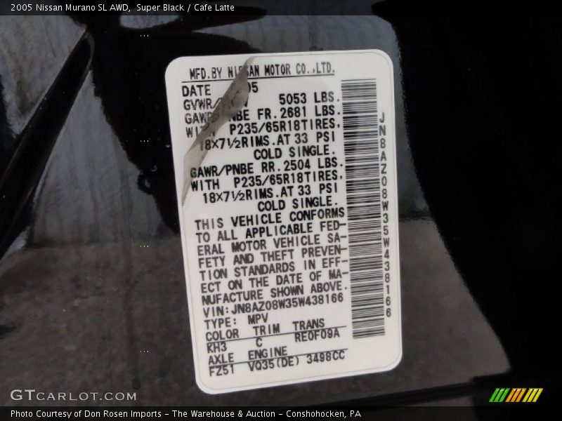 Super Black / Cafe Latte 2005 Nissan Murano SL AWD