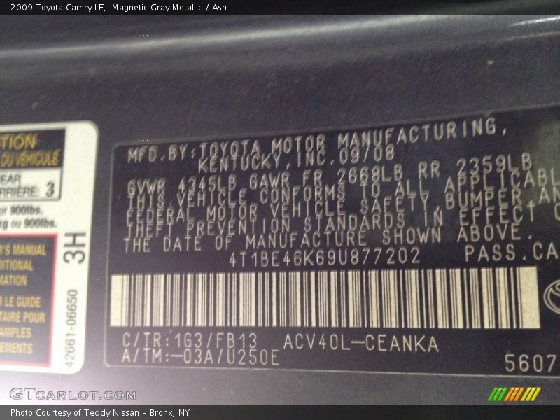 Magnetic Gray Metallic / Ash 2009 Toyota Camry LE
